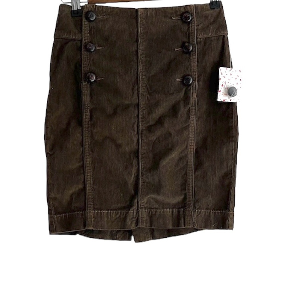 NWT Free People Corduroy Pencil Skirt with Double Row Wood Buttons Size 0